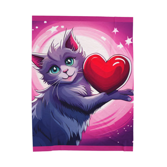 Kawaii Kitty Love: Velveteen Plush Blanket